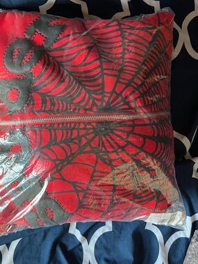 Men's Red Zip-Up Sweater with Black Web Detail sp5der hoodie